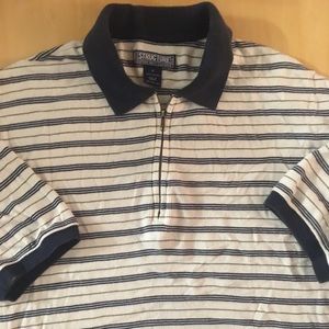 Structure ribbed-knit polo with zipper front, sz M